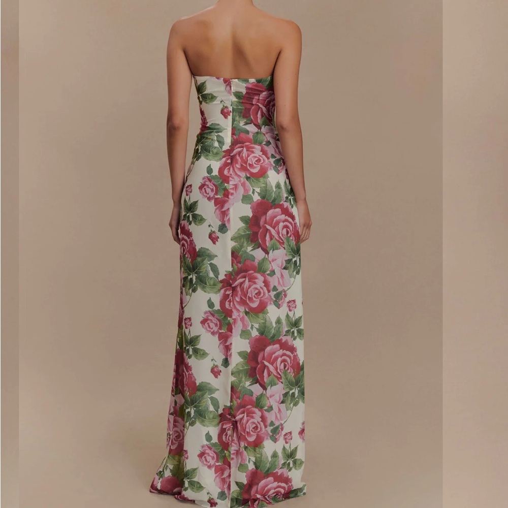 Meshki Ella Strapless Chiffon Maxi Dress - Rose Print. - Picture 2 of 8